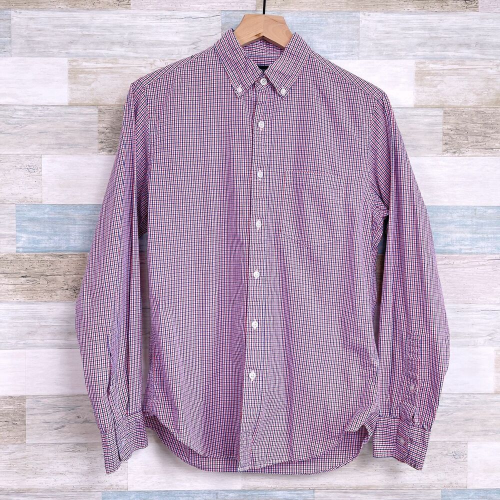 J Crew Washed Button Down Shirt Red Blue Plaid Check Mens Small